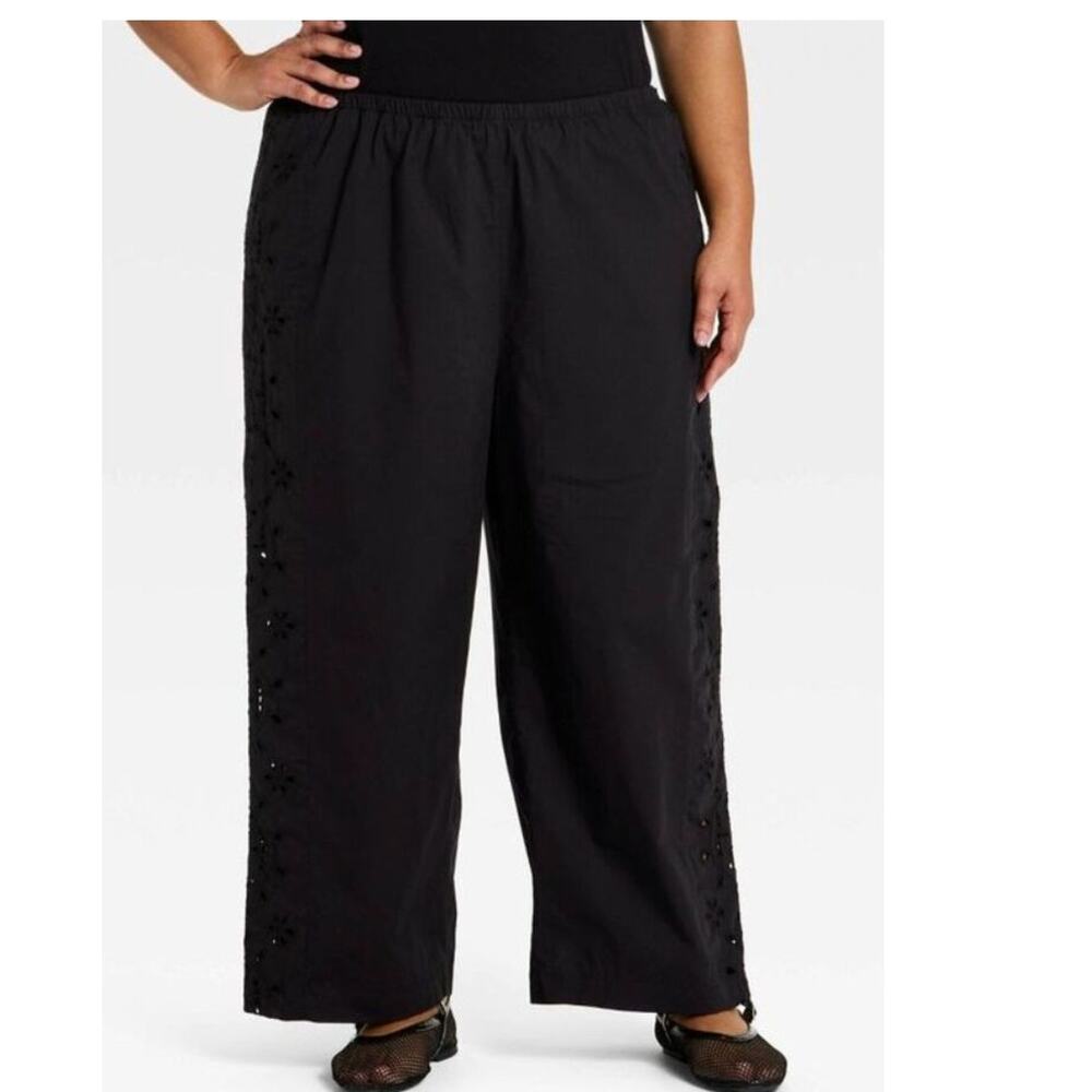 A New Day Black Wide Leg Relaxed Pull-On Pants NWT Size L